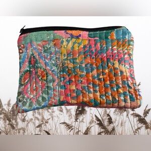✨ Karma Highway Kantha Quilted Cosmetic Bag Boho Patchwork 🌸 Travel Pouch